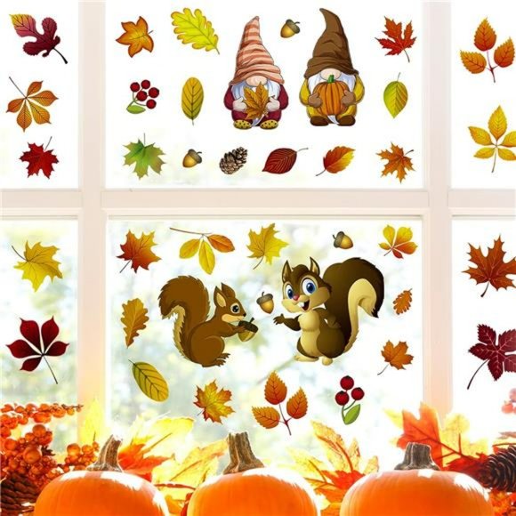126 PCS Thanksgiving Window Clings Fall Decor Thanksgiving Gnomes Turkey - Picture 7 of 7